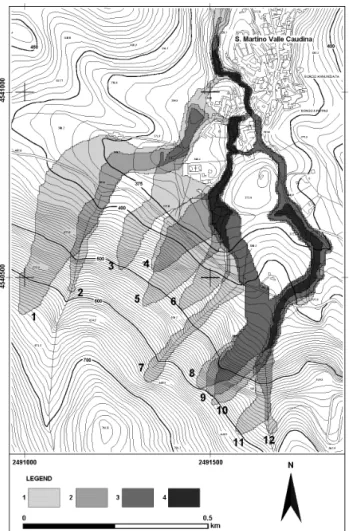Fig. 8. The Vallicelle area of study: example of debris-flow sus- sus-ceptibility zonation using SCIDDICA S 3−hex 