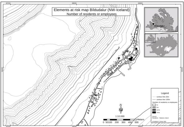 Fig. 7. Elements at risk map – Number of persons at each building.