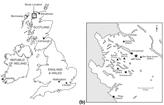 Fig. 1. (a) Location of Assynt study area and other significant geographic and monitoring locations within the British Isles