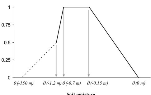 Fig. 2. Relationship between θ (pressure head) and function f 4 ( θ ), where θ is soil moisture content