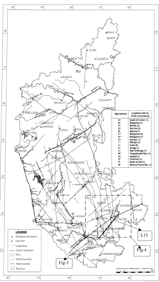 Fig. 2. Lineaments mapped using satellite images – part of the study area (after Ganesha Raj, 2001).