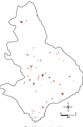 Fig. 4. Landslide event inventory map showing rainfall-induced landslides occurred in April 2004 in the the Collazzone area.