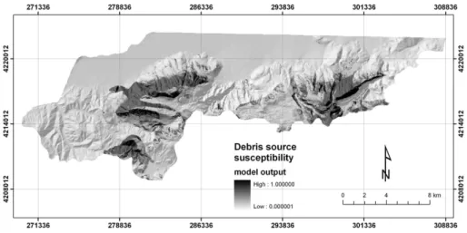 Fig. 8. Potential debris source susceptibility map.
