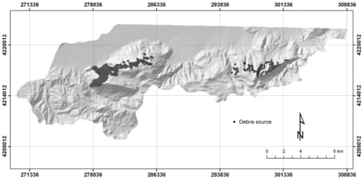 Fig. 3. Debris source inventory map of the study area.