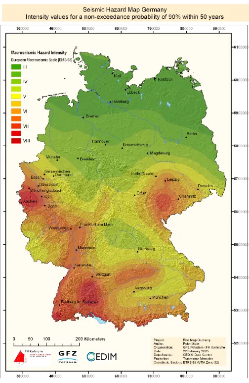 Fig. 1. Seismic Hazard Map Germany. Intensity values for a non-exceedance probability of 90% within 50 years