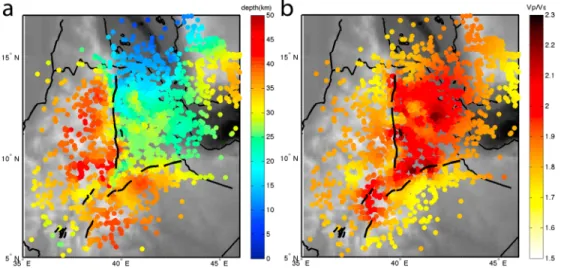 Figure 2. Models used for the migration plotted on the conversions points (80 km) of Sp receiver functions