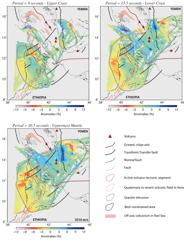 Figure 4. Maps of phase velocity anomalies (% with respect to average) resulting from