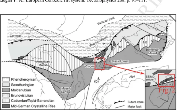 Figure 1: Map of the lithotectonic domains of the Hercynien orogeny in Europe modified by  Skrzypek et al