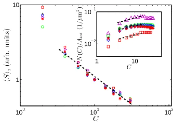 FIG. 13. Average cluster size hS i obtained from the image analysis vs. threshold level C