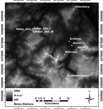 Fig. 3. Digital elevation model (DEM) for the National Park area and its surrounding, resolution 50 m