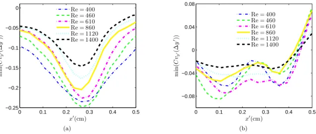 FIG. 10: At several x ′ -positions velocity autocorrelations as a function of ∆y ′ have been calculated