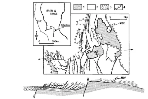 Fig.  6.  Map  and  section  across  the  Eldorado  Mountains  (Basin  and  Range  Province,  Nevada)