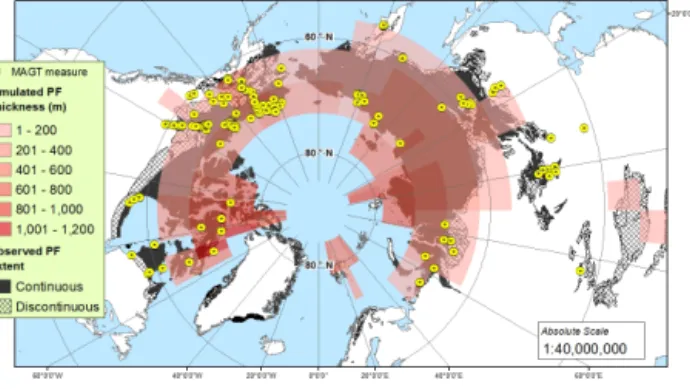 Figure 12. Map showing locations of the MAGT measurements, collected for the International Polar Year (IPY) 2010 (GTN-P), used in the comparison to corresponding iLOVECLIM simulated  subsur-face temperatures.