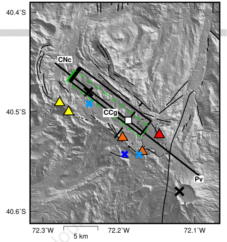 Figure 7: Compilation of deformation sources derived from InSAR inversions on top of TanDEM-X topography