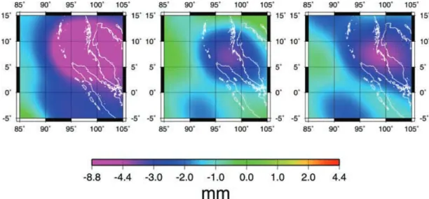 Fig. 2 shows the geoid variation observed in GRACE data, at about 400 km resolution, for n = 1, 4 and 9