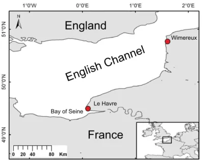 Figure 2: A map showing the location of the Seine river and the Wimereux river, in the eastern English Channel