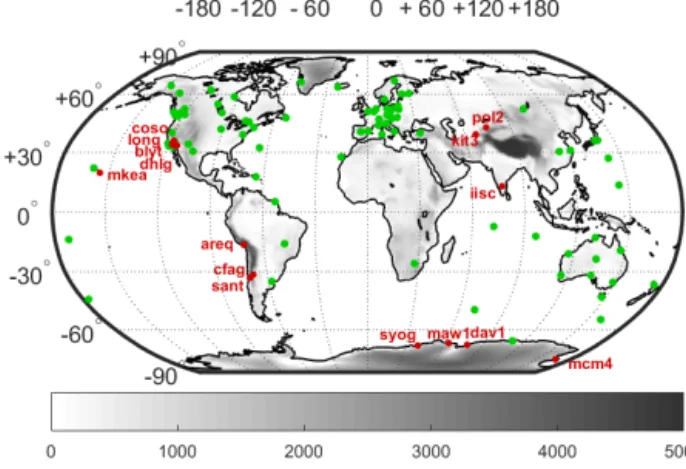 Figure 1. Map showing the 120 GPS stations used in this study. A dynamic map including geographical and technical information for all the GPS sites can be found on http://www.igs.org/network (last access: 22 July 2019)