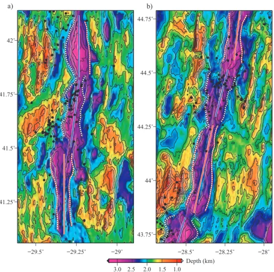 Figure 6. Two sections of the MAR north of the Azores using bathymetry obtained by Goslin et al