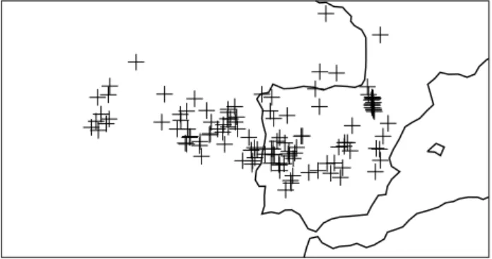 Fig. 12. Crosses indicate where the rays reached the ground surface.