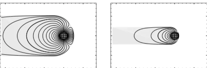 Fig. 3. Magnetosphere of the tidally locked planet HD 209458b, with field lines. The scale is given in planetary radii