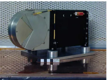 Fig. 5. A view of the TC-1 PEACE Sensor. Note the analyser head radiation shield material intended to protect the MCP, in particular the pie-slice plates and the enhanced thickness rim of the cylinder towards the aperture side of the sensor head.
