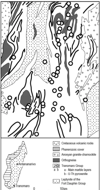 Figure 4. Simpliﬁed geological map of the Tranomaro area (modiﬁed after Boulvais et al., 1998)