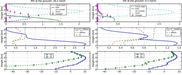 Fig. 5. Heavy and medium rain case extracted from the Cold Front simulation. Top panels: