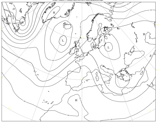 Fig. 1. 500 hPa geopotential at 18:00 UTC of 4 March 2003.