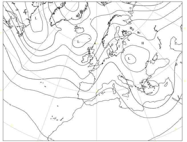 Fig. 2. 500 hPa geopotential at 18:00 UTC of 5 March 2003.