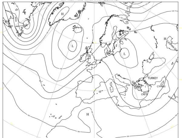 Fig. 1. 500 hPa geopotential at 18:00 UTC, 4 March 2003.