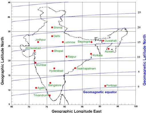 Fig. 1. Locations of GPS Receiver stations in India.