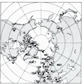 Figure  1.  Map of all participating ozonesonde  stations  in the 1996/97 Match campaign