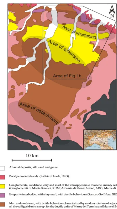 Figure 1a. Geology of the northern slope of the Northern Apennine (NAR) south of Bologna City between the Savena and Idice rivers