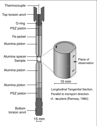 Figure 3. A schematic illustration of sample assemblies for torsion and hydrostatic experiments in Paterson-type deformation apparatus
