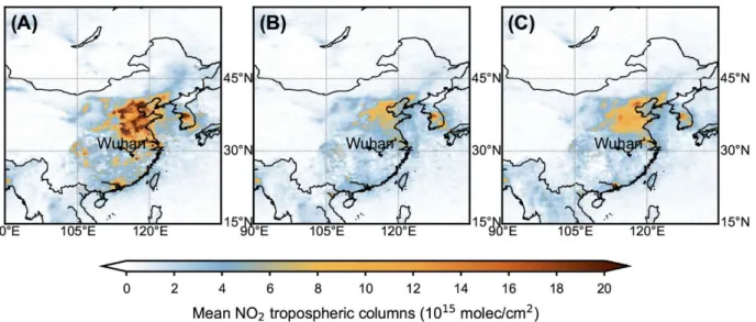 Fig. 1. Average OMI tropospheric NO 2  vertical column densities over China in 2020. 