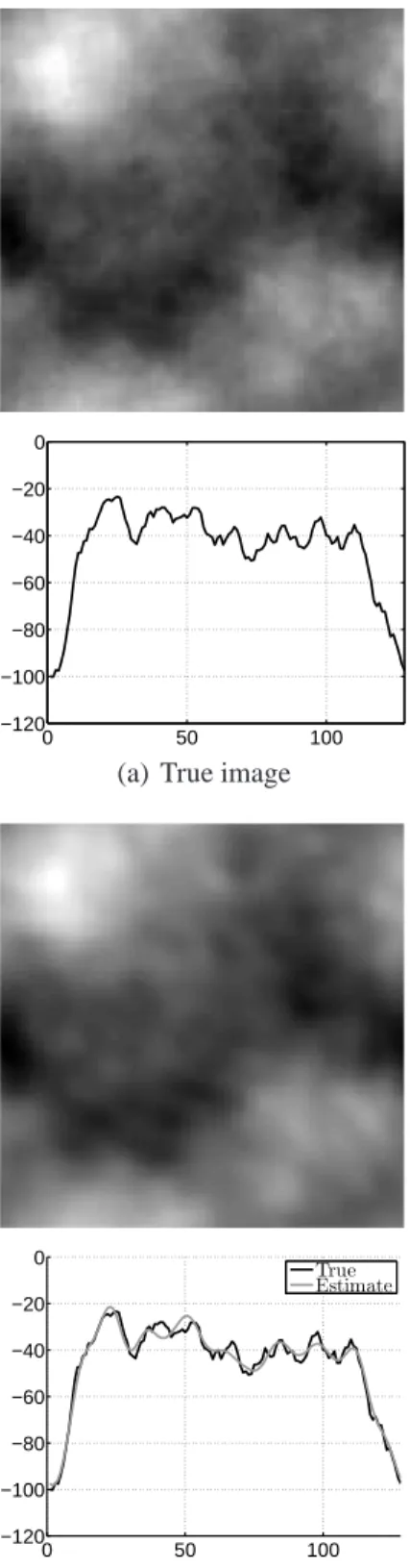 Fig. 1. The figure 1(a) represents a 128 × 128 sample of the a priori law for the object with γ 0 = 1 and γ 1 = 2