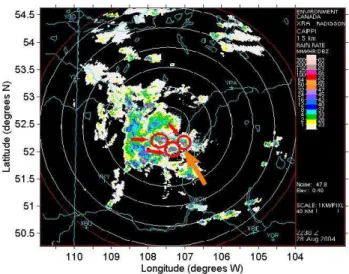 Fig. 2. Cloud base heights (in km) and total cloud opacity (in tenths) recorded by Environment Canada at Saskatoon on 28  Au-gust 2004