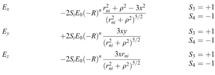 Table 3. Layer-1 secondary field terms for the HED E x ÿ 2S i E 0 ÿ R  n r 2 ni  q 2 ÿ 3x 2  r ni2  q 2  5 = 2 S 3   1S4 ÿ1 E y  2S i E 0 ÿ R  n 3xy  r 2 ni  q 2  5 = 2 S 3   1S4 ÿ1 E z ÿ 2S i E 0 ÿ R  n 3xr ni  r 2 ni  q 2  5 = 2 S 