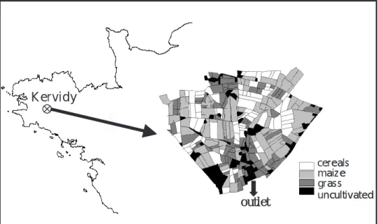 Fig. 1. Location map of the study catchment and land use in 1993.