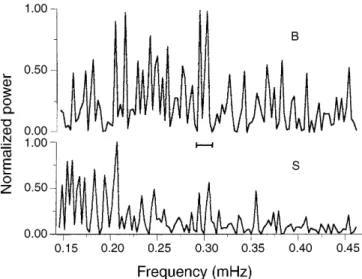 Fig. 3. Coherence spectrum of the ®ltered microbarographic and seismographic time series shown in Fig