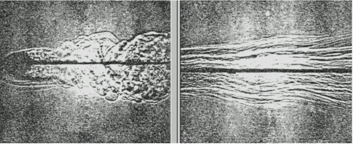 Fig. 7. Photographic images of turbulence generated by a flow around an object (Pao, 1968)