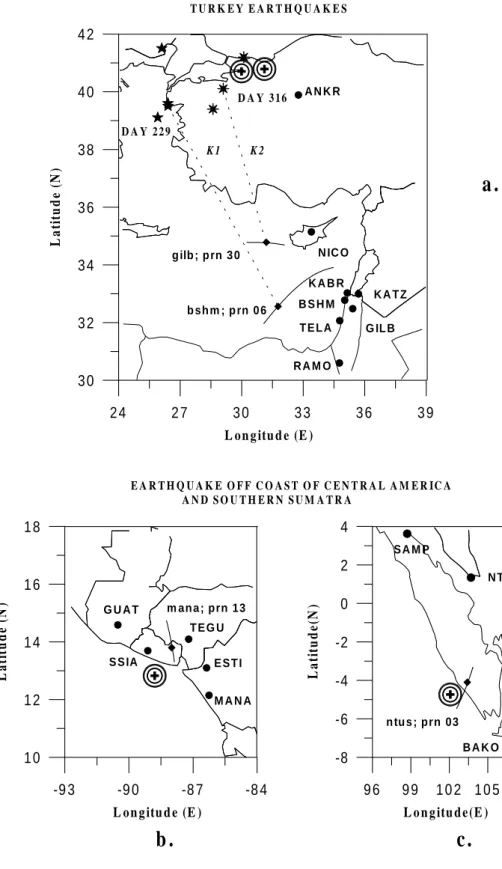 Fig. 1. Experimental geometry during the earthquakes in Turkey – (a). Crosses show the positions of the earthquake epicenters