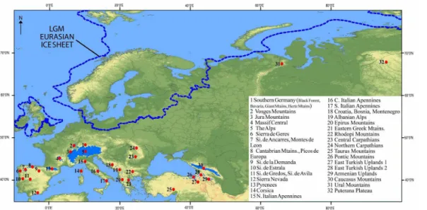 Fig. 1. Location of Quaternary glacial-geological evidence in Europe and Russia (adapted from Ehlers and Gibbard, 2004a).