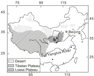 Fig. 2. The map indicates the main sites (black dots, referred in this paper) in China where extremely strong East Asian summer monsoon during MIS-13 is recorded