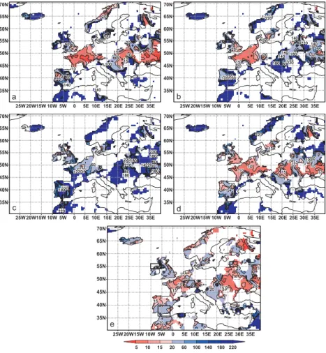 Fig. 6. Spatial distribution of return periods for dry winters which had a return period of 20 years during 1951–2000