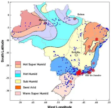 Fig. 1. Locations of geothermal measurements (solid triangles) and data sets selected for ground surface temperature variations  (trian-gles enclosed by open circles) in the study area