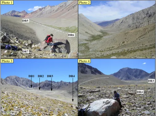 Fig. 3. Photo 1: View from the prominent latero-frontal moraine DR7 in northern direction onto the prominent lateral moraine DR6 and 5