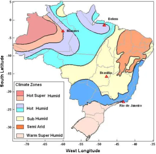 Fig. 1. The prevailing climate zones of Brazil. Adapted with modifications from IBGE (http: