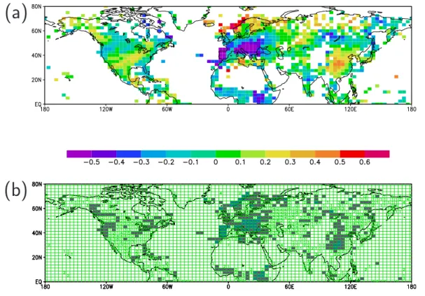 Fig. 8. As in Fig. 5, but for precipitation (boreal winter). Empty boxes represent areas with insufficient data.