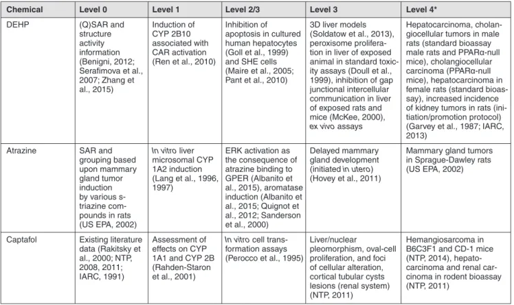 Tab. 7: Minimum information currently available per level from existing data: Three chemical examples